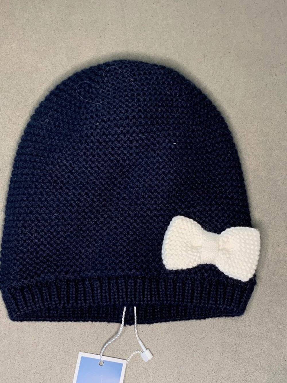 Jacadi Paris Baby Navy Cotton Cashmere Bow Hat NWT Size 45